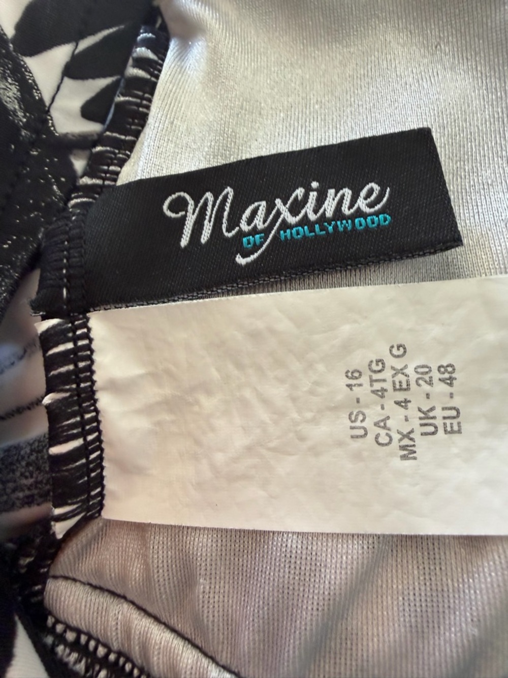 Maxine of Hollywood Black, White and Silver one piece bathing suit. - Picture 4 of 4